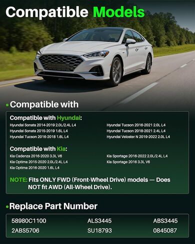 مستشعر سرعة العجلات الخلفية ABS قطعتان مناسبان لشركة Hyundai & Kia - لسيارة Tucson 2016-2021، Sonata 2014-2019، Optima 2015-2020، Sportage 2016-2022، Veloster N 2019-2022، Cadenza FWD مستشعر ABS خلفي يسار يمين in Kuwait