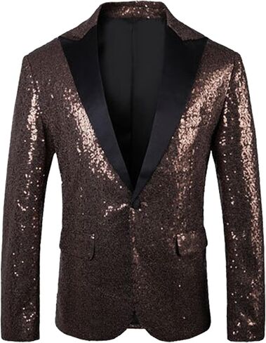 YMING Men's Sequin Button Down Blazer Sparkly Lapel Collar Tuxedo Jacket Disco Glitter Party Coats with Pockets in Saudi Arabia