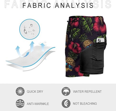 Mens Swim Trunks with Compression Liner, Hawaiian Pineapple Flower Printed Board Shorts in Saudi Arabia