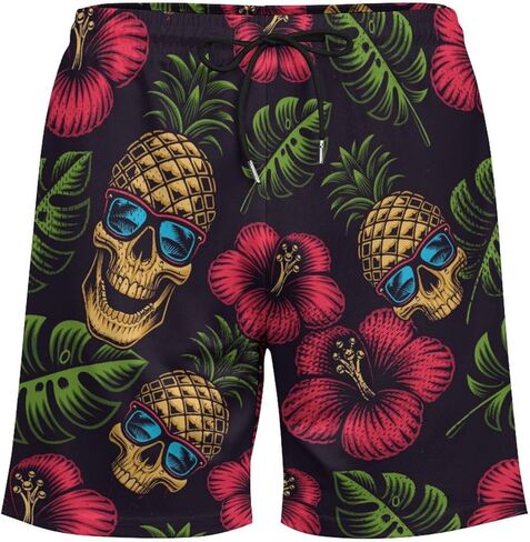 Mens Swim Trunks with Compression Liner, Hawaiian Pineapple Flower Printed Board Shorts in Saudi Arabia