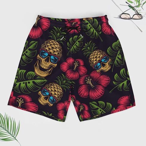 Mens Swim Trunks with Compression Liner, Hawaiian Pineapple Flower Printed Board Shorts in Saudi Arabia