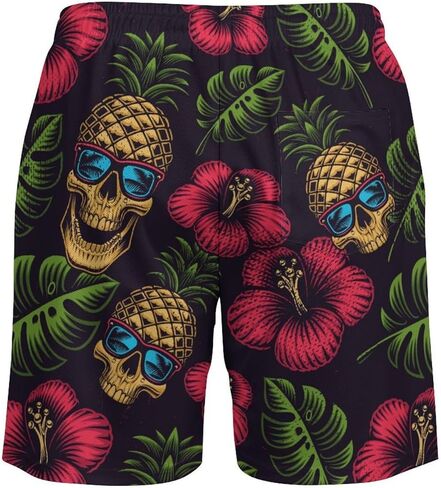 Mens Swim Trunks with Compression Liner, Hawaiian Pineapple Flower Printed Board Shorts in Saudi Arabia