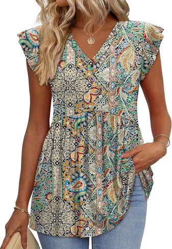 WIHOLL Womens Summer Tops 2026 Babydoll Shirts Ruffle Sleeve Spring Outfits Dressy Casual Blouses in Saudi Arabia