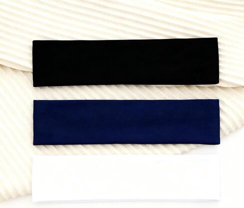 Sports Headband 3 Pack Black White Navy Elastic Thin Sweat Absorbing for Yoga Gym and Fitness in Saudi Arabia