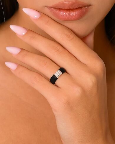 Rinfit Silicone Rings for Her - Rubber Wedding Bands with Cubic Zirconia Stones - Princess Glowstone & Gemstone Black/RoseGold, Size 9 in Saudi Arabia