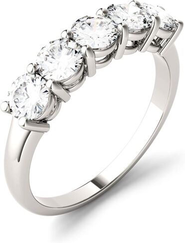 Charles & Colvard Created Moissanite 4mm Round Cut Wedding Band for Women | 1.15 cttw DEW | Lab Grown | Solid 14K White Gold with Rhodium in Saudi Arabia
