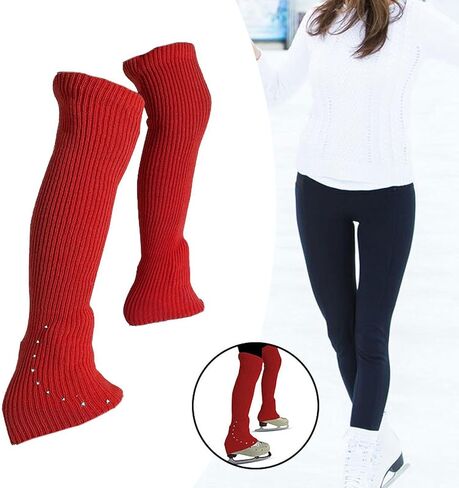 Figure Skating Leg Warmers Soft Knitting Long Leg Warmers Over Knee Footless Socks Comfortable Design Lightweight Material Suitable for Ice Skating Ba, Red in Saudi Arabia