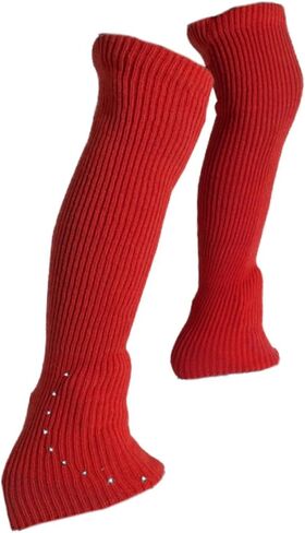 Figure Skating Leg Warmers Soft Knitting Long Leg Warmers Over Knee Footless Socks Comfortable Design Lightweight Material Suitable for Ice Skating Ba, Red in Saudi Arabia