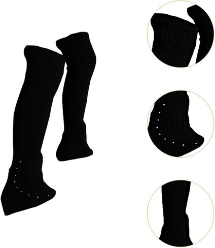 Figure Skating Leg Warmers Soft Knitting Long Leg Warmers Over Knee Footless Socks Comfortable Design Lightweight Material Suitable for Ice Skating Ba, Black in Saudi Arabia