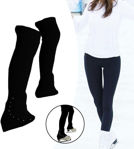 Figure Skating Leg Warmers Soft Knitting Long Leg Warmers Over Knee Footless Socks Comfortable Design Lightweight Material Suitable for Ice Skating Ba, Black in Saudi Arabia
