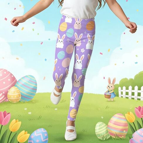 Leggings for Girls Novelty Easter Eggs Printed Ankle Length High Waisted Leggings Casual Stretchy Yoga Workout in Saudi Arabia