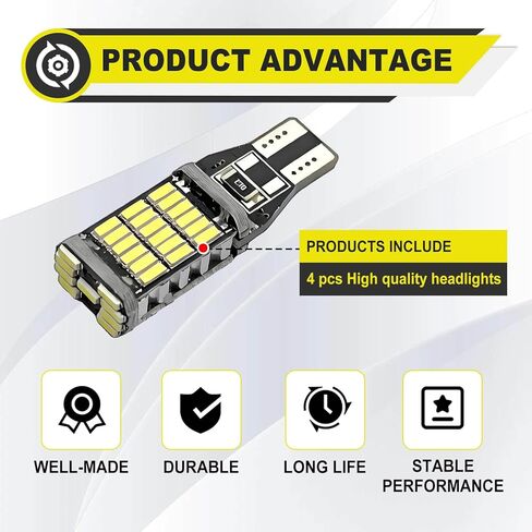 4 قطع مصابيح LED عكسية، شرائح فائقة السطوع 45 4014، مصابيح فرامل للسيارات والشاحنات RVs (أبيض) in Saudi Arabia