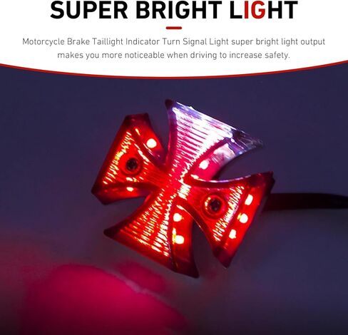 ضوء خلفي متقاطع للدراجة النارية، ضوء فرامل LED على شكل متقاطع 12 فولت، مصباح لوحة ترخيص فرامل تعديل الدراجة النارية، ملحقات إضاءة عالمية للمركبات على الطرق الوعرة والدراجات النارية (أحمر) in Kuwait