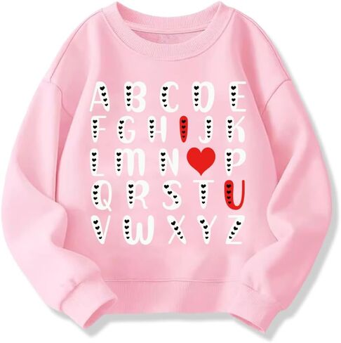 سويت شيرت للأطفال في عيد الحب للفتيات والأولاد مطبوع عليه I LOVE U Heart ABC للأطفال الصغار بأكمام طويلة من أجل 2-7T in Kuwait