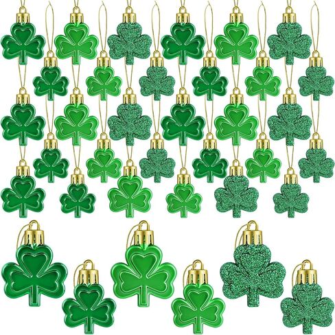 Fovths 36 Pieces 2 Sizes St Patrick's Day Shamrocks Ornament Set 3 Styles Green Good Luck Clover Hanging Bauble for Tree, Table, Party Hanging Decorations in Saudi Arabia