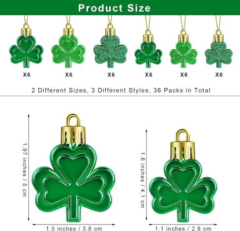 Fovths 36 Pieces 2 Sizes St Patrick's Day Shamrocks Ornament Set 3 Styles Green Good Luck Clover Hanging Bauble for Tree, Table, Party Hanging Decorations in Saudi Arabia