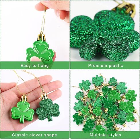 Fovths 36 Pieces 2 Sizes St Patrick's Day Shamrocks Ornament Set 3 Styles Green Good Luck Clover Hanging Bauble for Tree, Table, Party Hanging Decorations in Saudi Arabia