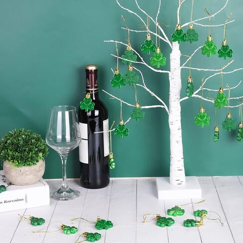 Fovths 36 Pieces 2 Sizes St Patrick's Day Shamrocks Ornament Set 3 Styles Green Good Luck Clover Hanging Bauble for Tree, Table, Party Hanging Decorations in Saudi Arabia