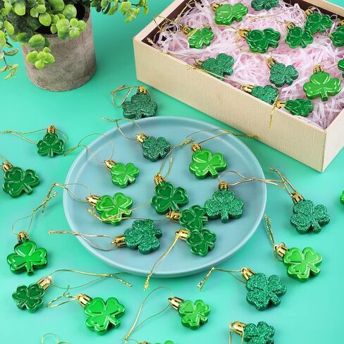 Fovths 36 Pieces 2 Sizes St Patrick's Day Shamrocks Ornament Set 3 Styles Green Good Luck Clover Hanging Bauble for Tree, Table, Party Hanging Decorations in Saudi Arabia