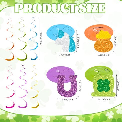 JarThenaAMCS 20 قطعة ديكور عيد القديس باتريك، دوامات معلقة، حلية محظوظة، مستلزمات سقف للمنزل الداخلي والخارجي، مستلزمات ديكور المكتب in Kuwait