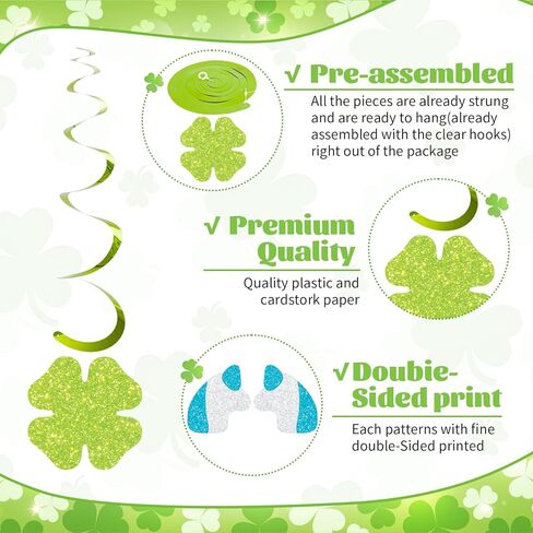 JarThenaAMCS 20 قطعة ديكور عيد القديس باتريك، دوامات معلقة، حلية محظوظة، مستلزمات سقف للمنزل الداخلي والخارجي، مستلزمات ديكور المكتب in Kuwait