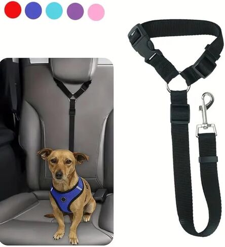 Vehicle Safety Dog Seat Belt – 15.7~21.7 Inches Adjustable Pet Car Leash for Trips - Black in Saudi Arabia
