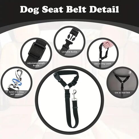 Vehicle Safety Dog Seat Belt – 15.7~21.7 Inches Adjustable Pet Car Leash for Trips - Black in Saudi Arabia
