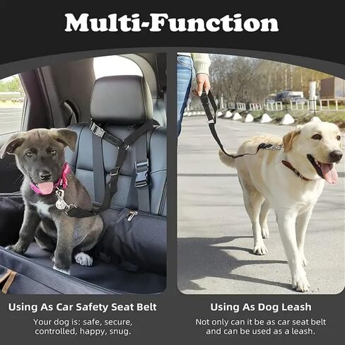 Vehicle Safety Dog Seat Belt – 15.7~21.7 Inches Adjustable Pet Car Leash for Trips - Black in Saudi Arabia