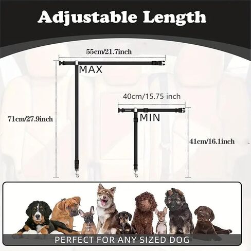 Vehicle Safety Dog Seat Belt – 15.7~21.7 Inches Adjustable Pet Car Leash for Trips - Black in Saudi Arabia