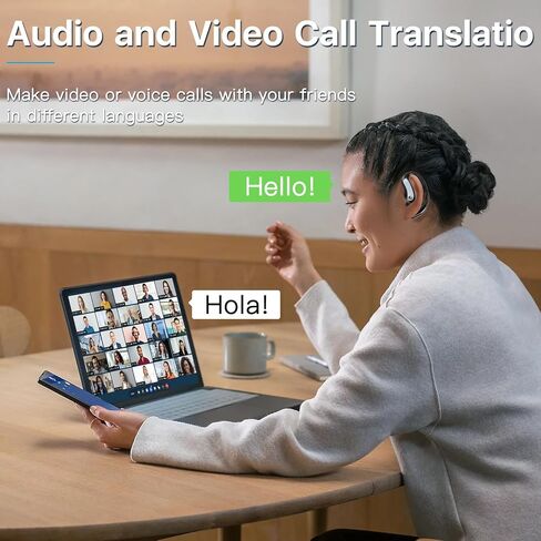 سماعات أذن للترجمة بالذكاء الاصطناعي في الوقت الحقيقي - Audifonos Traductores Inglés Español، سماعات رأس بلوتوث بـ 156 لغة، وقت تشغيل 50 ساعة مع حامل شحن، تعمل مع iOS وAndroid للسفر والأعمال والتعلم in Kuwait