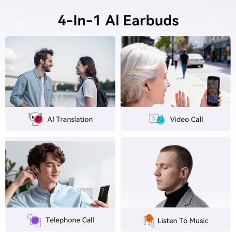 سماعات أذن MINISO MS106 AI Translator، سماعات أذن ترجمة 3 في 1 في الوقت الفعلي تدعم 135 لغة، Audiofonos Traductores Inglés Español، جهاز ترجمة بلوتوث 6.0 لتعلم الأعمال أثناء السفر in Kuwait