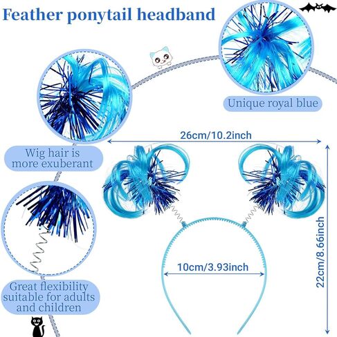 1 Pcs Hat cat Headband Red and White Striped Stovepipe Hat Headwear with 2 Pcs Blue Ponytail Headband for Book Week Cosplay Party in Kuwait