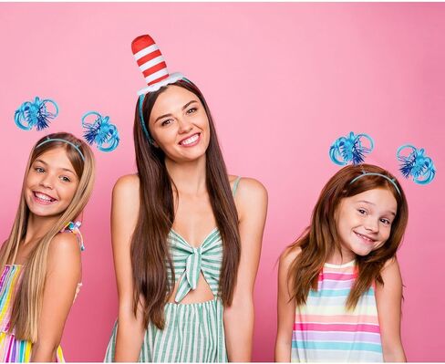 1 Pcs Hat cat Headband Red and White Striped Stovepipe Hat Headwear with 2 Pcs Blue Ponytail Headband for Book Week Cosplay Party in Kuwait