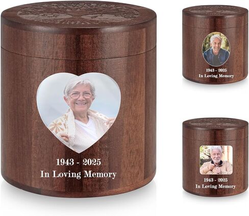 SOITIS Small Urns for Human Ashes Keepsake, 3.94 Inches Acacia Wood Urn for Women, Brown Mini Urn for Human Ashes, Tree of Life Wooden Box Urns for Female Male, Small Size Box in Saudi Arabia