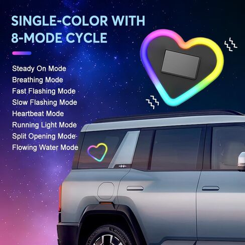 مصابيح LED محيطة للسيارة، مصابيح نافذة السيارة على شكل قلب تعمل بالطاقة الشمسية مع أوضاع متعددة - ديكور جو رومانسي قابل لإعادة الشحن للسيارات، هدية عيد الحب للأزواج والنساء والرجال (ملونة*1) in Kuwait