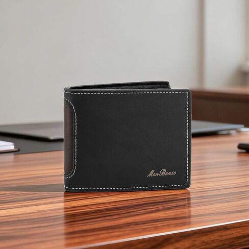 Slim Men's Wallet, Short and Soft Retro PU Bifold Wallet Build-in 7 Slots 1ID Window 2 Cash Compartments 1 Zipper Pocket for Cards/Cash/Coin Credit Cards Holder for Men Casual Daily Use(Black) in Saudi Arabia