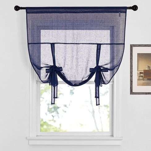 Tie Up Curtains for Bathroom - Linen Sheer Balloon Window Shade Adjustable Rod Pocket Farmhouse Roman Curtains for Kitchen/Camper RV, 1 Piece, 42 inches Wide x 63 inches Long, Dove Grey in Saudi Arabia