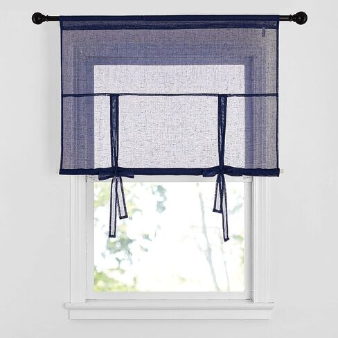 Tie Up Curtains for Bathroom - Linen Sheer Balloon Window Shade Adjustable Rod Pocket Farmhouse Roman Curtains for Kitchen/Camper RV, 1 Piece, 42 inches Wide x 63 inches Long, Dove Grey in Saudi Arabia