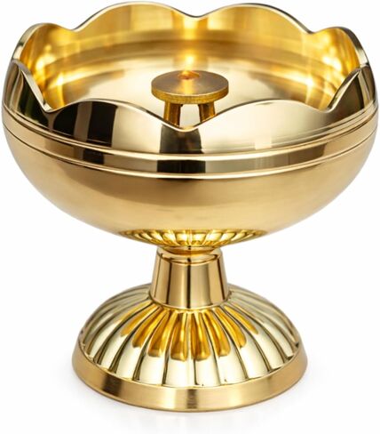 Pure Brass Tamatar Nanda Diya for Puja - Traditional Oil Lamp for Home Mandir, Temple Decor & Diwali Gifting (Small Size, Gold) in Saudi Arabia