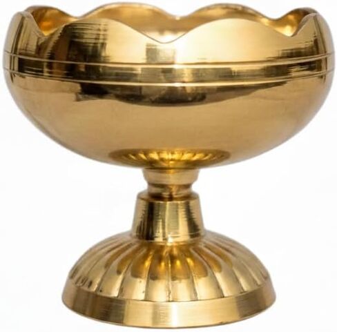Pure Brass Tamatar Nanda Diya for Puja - Traditional Oil Lamp for Home Mandir, Temple Decor & Diwali Gifting (Small Size, Gold) in Saudi Arabia