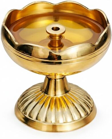 Pure Brass Tamatar Nanda Diya for Puja - Traditional Oil Lamp for Home Mandir, Temple Decor & Diwali Gifting (Small Size, Gold) in Saudi Arabia