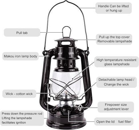 Oil lamp Kerosene lamp Hurricane Lanterns for Indoor Decorative or Emergency Use,Black - 2 Pieces in Saudi Arabia