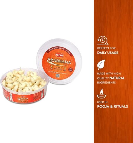 Hem Aradhna Pure Ghee Diya with Batti Pack of 100 Diyas | Pooja Room Items for Home | Wax Free | Ghee Wicks for Prayers, Rituals & Special Occasions | Burning Time: 30 mins in Saudi Arabia