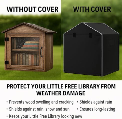 Little Free Library Cover, 600D Heavy-Duty Waterproof Protection with Roll-Up Viewing Zipper Design for All-Weather Outdoor Wooden Book Boxes-23"L X 16.5"W X 26"H in Saudi Arabia