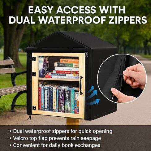 Little Free Library Cover, 600D Heavy-Duty Waterproof Protection with Roll-Up Viewing Zipper Design for All-Weather Outdoor Wooden Book Boxes-23"L X 16.5"W X 26"H in Saudi Arabia