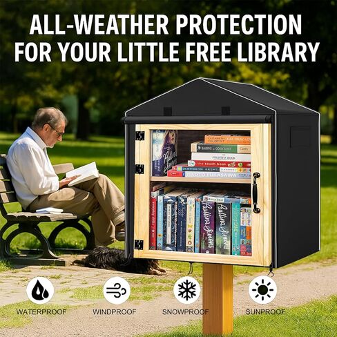 Little Free Library Cover, 600D Heavy-Duty Waterproof Protection with Roll-Up Viewing Zipper Design for All-Weather Outdoor Wooden Book Boxes-23"L X 16.5"W X 26"H in Saudi Arabia