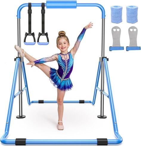 Sportsroyals Gymnastics Bar for Kids, Adjustable Height Gymnastics Equipment for Girls, Folding Gymnastic Junior Training Kip Bar for Home, Pink in Kuwait