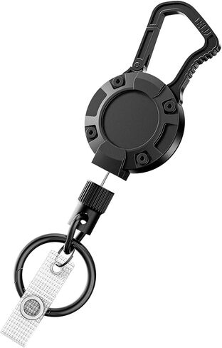 ELV Retractable ID Badge Holder: Heavy Duty Metal Retractable Keychain Badge Reel with Carabiner Belt Clip - 31" Strong Cord in Kuwait
