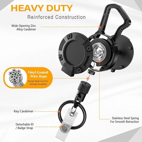 ELV Retractable ID Badge Holder: Heavy Duty Metal Retractable Keychain Badge Reel with Carabiner Belt Clip - 31" Strong Cord in Kuwait