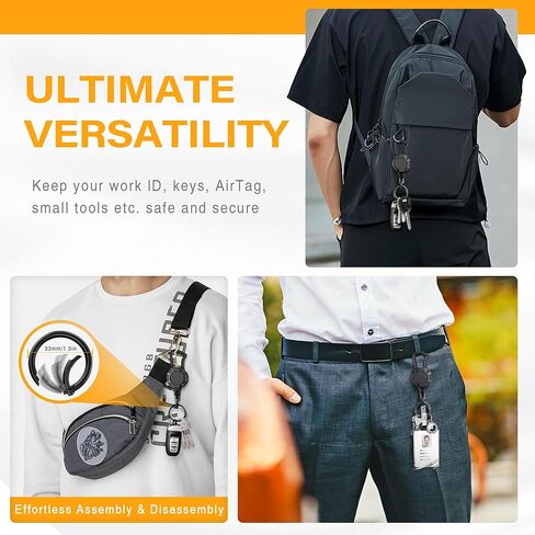 ELV Retractable ID Badge Holder: Heavy Duty Metal Retractable Keychain Badge Reel with Carabiner Belt Clip - 31" Strong Cord in Kuwait